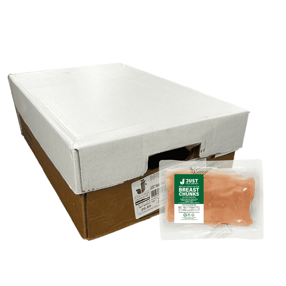 Just Halal Boneless Skinless Chicken Breast Chunks 20Lb
